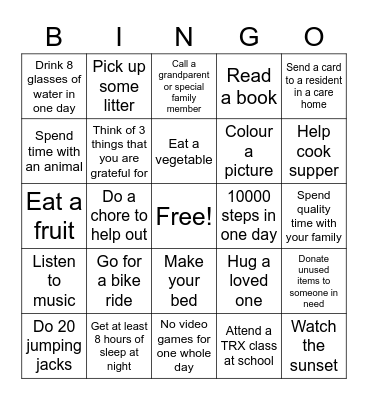 Spring Wellness Bingo Card