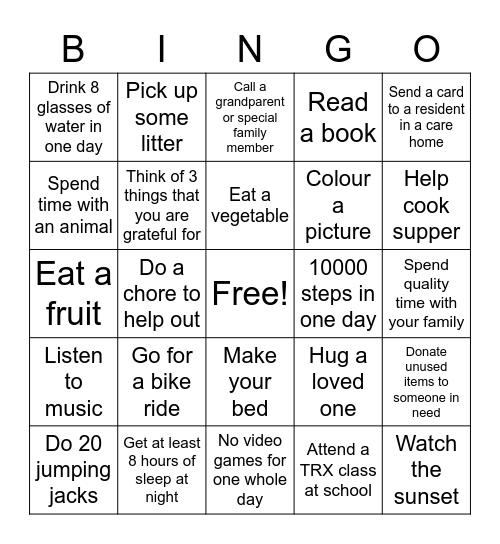 Spring Wellness Bingo Card