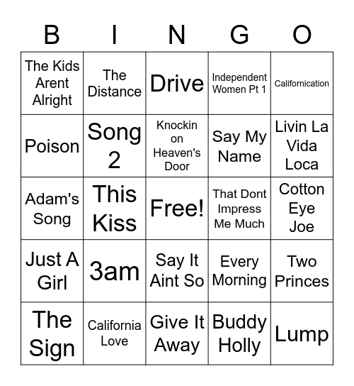 90s Bingo #3 Bingo Card