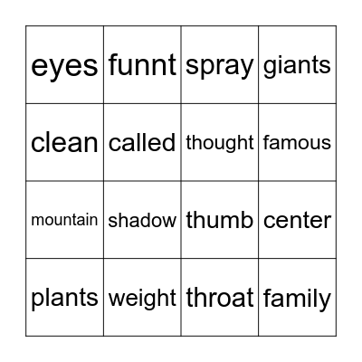 WORD READING Bingo Card