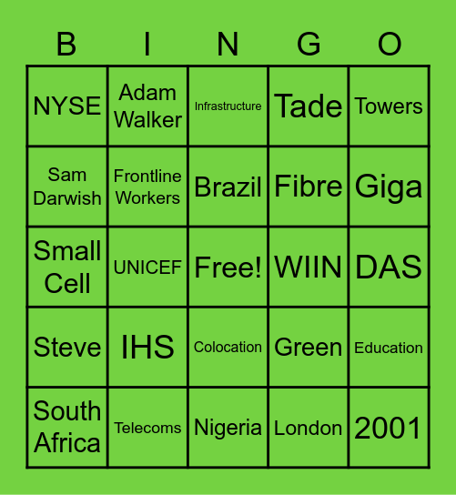 IHS Towers Bingo! Bingo Card