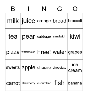 Food and drinks Bingo Card