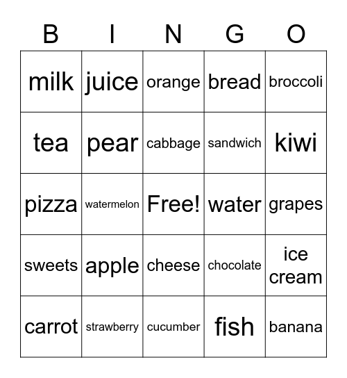 Food and drinks Bingo Card