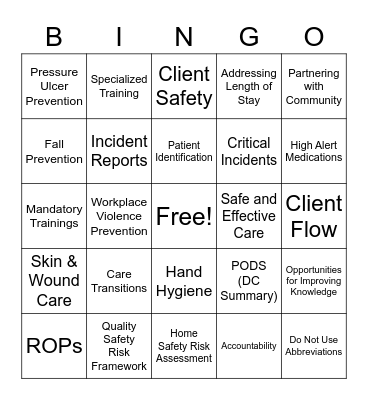 Accreditation BINGO Card