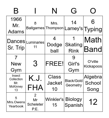 KICKAPOO  BINGO Card