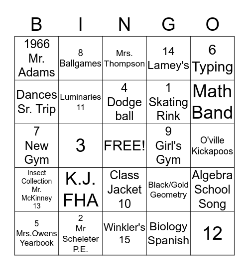 KICKAPOO  BINGO Card