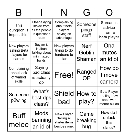 Venture Tale Release Bingo Card