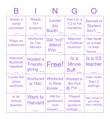 ASF Get-to-Know-You Bingo Card