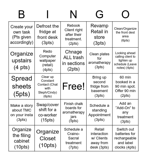 Receptionist Bingo Card