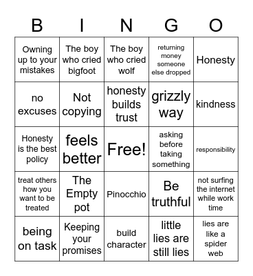 Truth Bingo Card