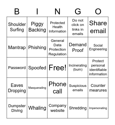 Social Engineering Bingo Card