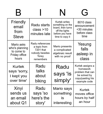 Stat Department Spring 2022 Bingo Card