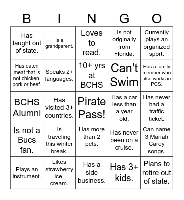 BCHS Find Somone Who Bingo Card