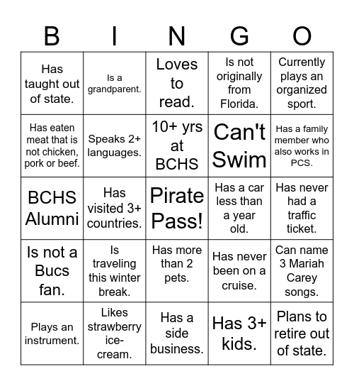 BCHS Find Somone Who Bingo Card
