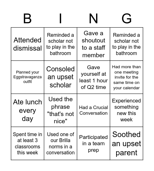BV Leadership Bingo Card