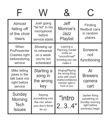 FLORENCE WORSHIP & CREATIVE BINGO Card