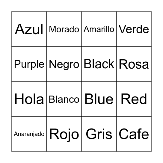 Spanish Bingo Card