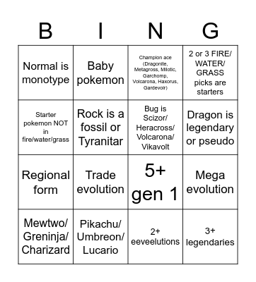 Pokemon Bingo Card