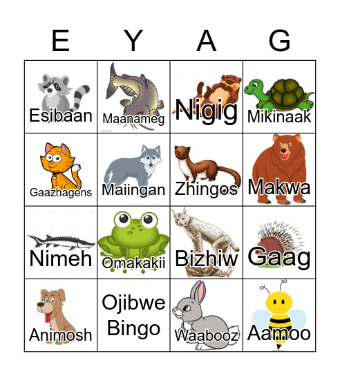 Ojibwe Bingo Card
