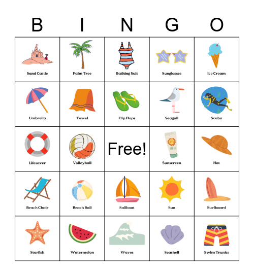 Beach Bingo Card