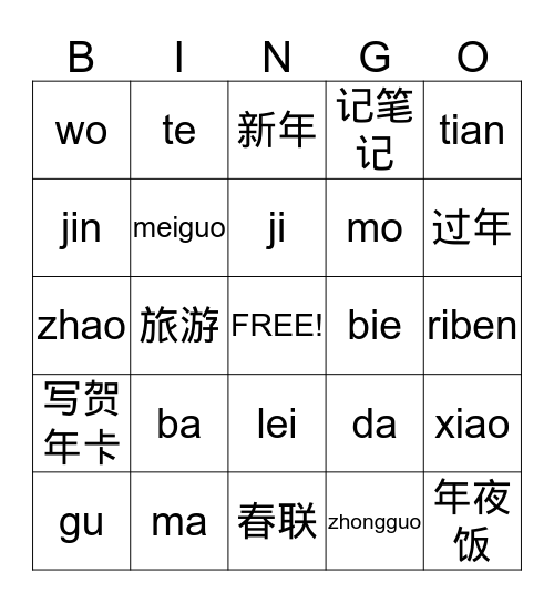 Lesson 1 Relatives Bingo Card