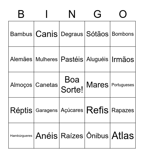 Bingo dos Plurais Bingo Card