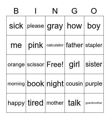 Sign Language Bingo Card