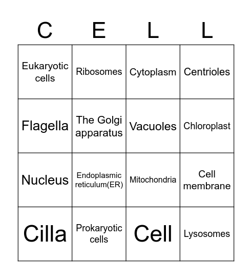 Cell Organells Bingo Card