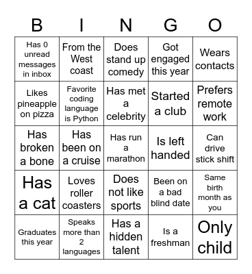 Icebreaker Bingo Card