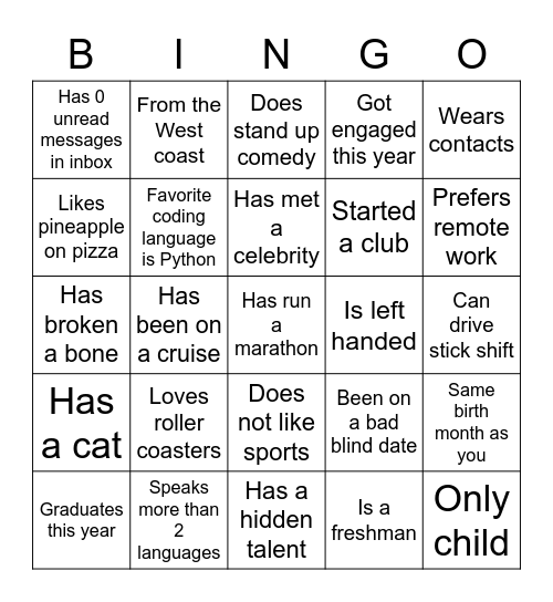 Icebreaker Bingo Card