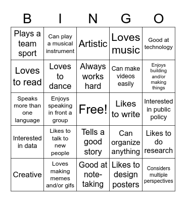 Civic Action Project - Strengths Bingo Card