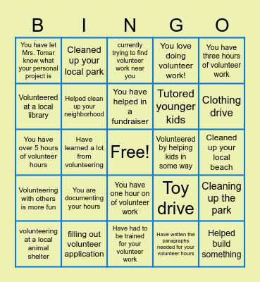 Personal Projects Bingo Card