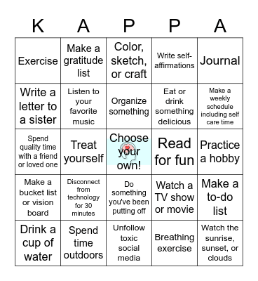Self Care BINGO Card