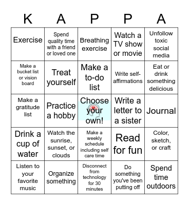 Self Care BINGO Card
