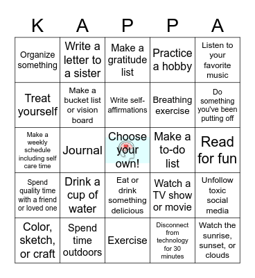 Self Care BINGO Card