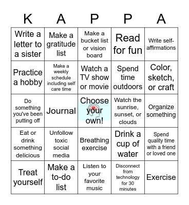 Self Care BINGO Card