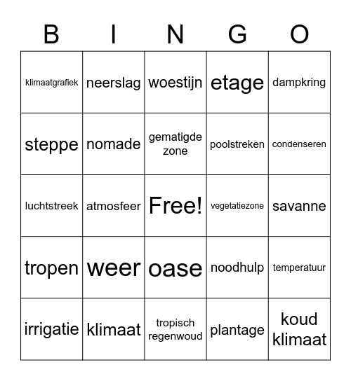 Natuurlandschappen Afrika Bingo Card