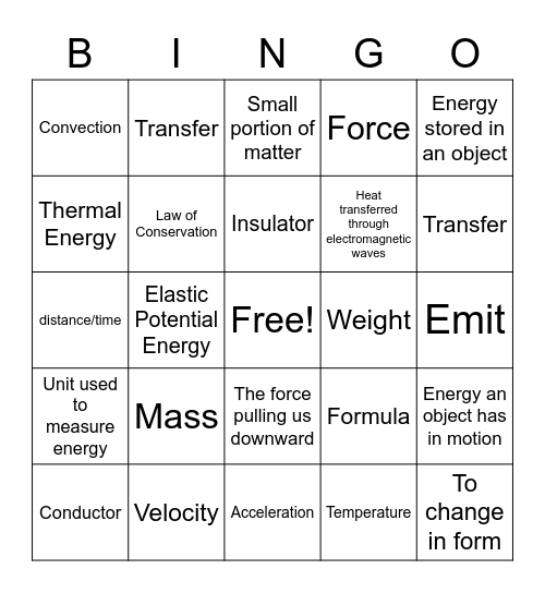 Vocab Bingo Card