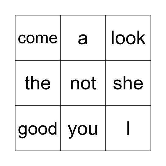 1G sight words Bingo Card