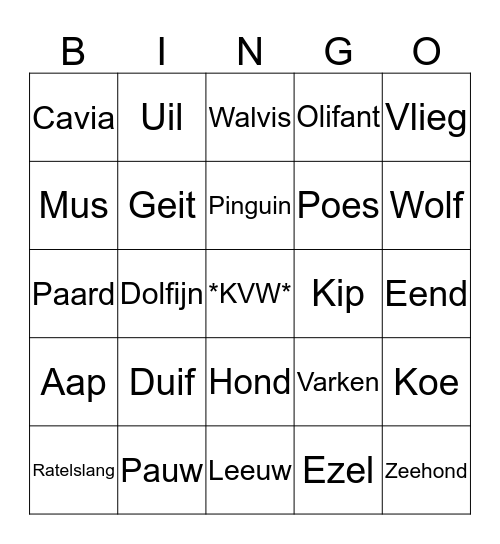 KVW Bingo Card