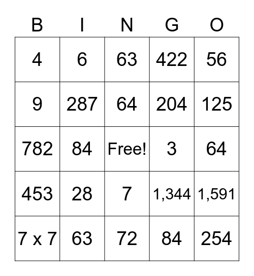 Multiplication and Division Bingo! Bingo Card