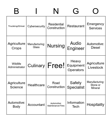 CTE Career Fair Bingo Card