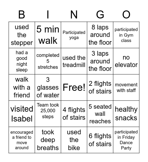 Movement Challenge Bingo Card