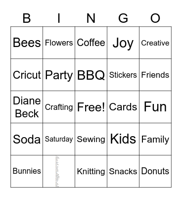 Craft Day Bingo Card