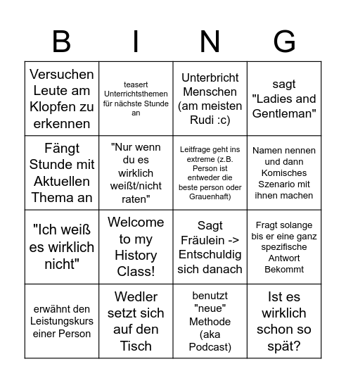 Herr Wedler Bingo Card