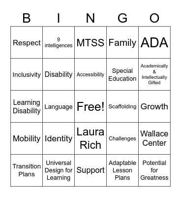 Inclusivity Bingo Card