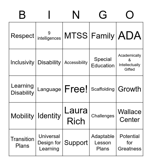 Inclusivity Bingo Card