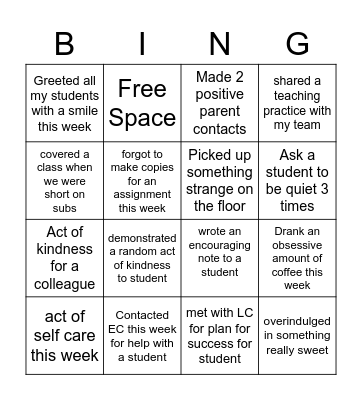 Teacher Time Bingo Card