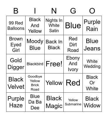 Colors, Colors, Colors - Regular Bingo Card