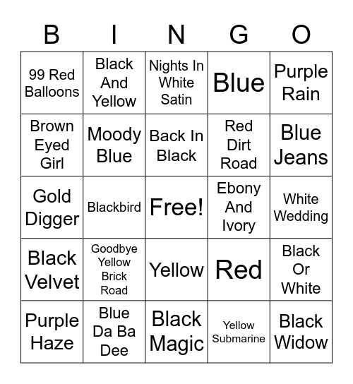 Colors, Colors, Colors - Regular Bingo Card